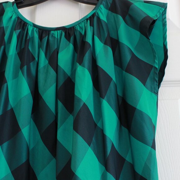 Vintage Coco of California Plaid Check Ruffle Midi Swing Dress Green Black - Picture 7 of 12